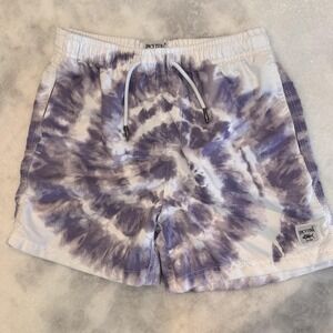 Spicy Tuna Boys Size 12 Swim Trunks Board Shorts Purple White Tie Dye Mesh Lined